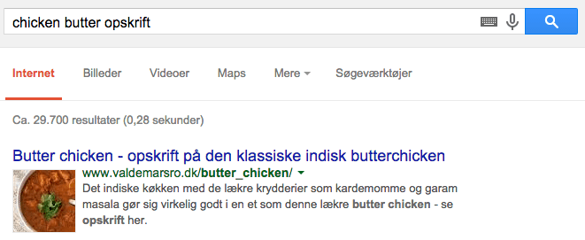 Chicken butter  opskrift søgeresultat
