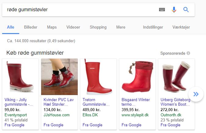 Eksempel på Google Shopping Ads